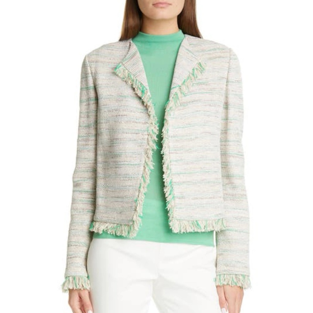 ST. JOHN   Ombre Tweed Fringe-trim Jacket In White/golden Straw Multi